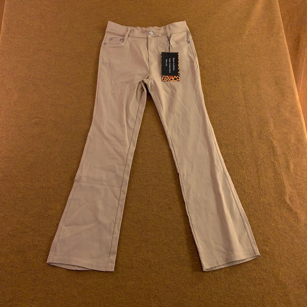 Bae City Womens L/XL Cuban Sand Tan Flare Stretch Pants NWT